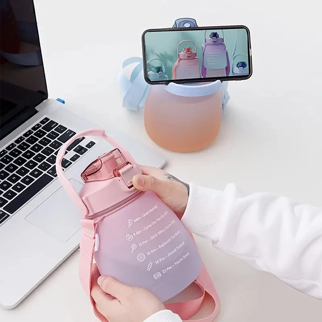 1.3L Large Capacity Sports Water Bottle with Straw Gradient Color Women's Outdoor Running Portable Plastic Bottle 1.3L Large Capacity Sports Water Bottle with Straw Gradient Color Women's Outdoor Running Portable Plastic Bottle