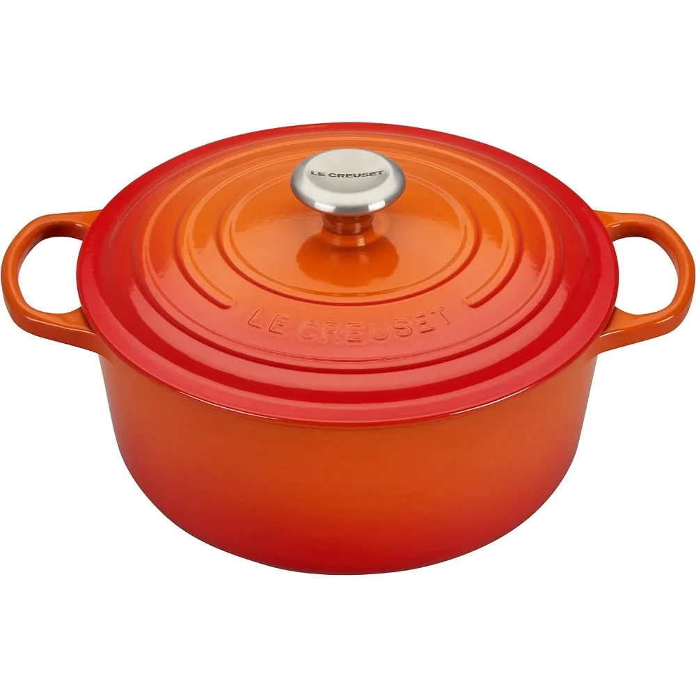 

Enameled Cast Iron Signature Round Dutch Oven with Lid, 5.5 Quart, Flame