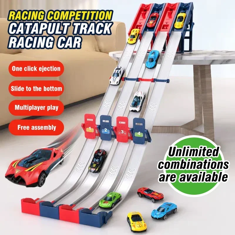 Rail Car Track with Race Track Racing Set Toy Vehicle Alloy Car