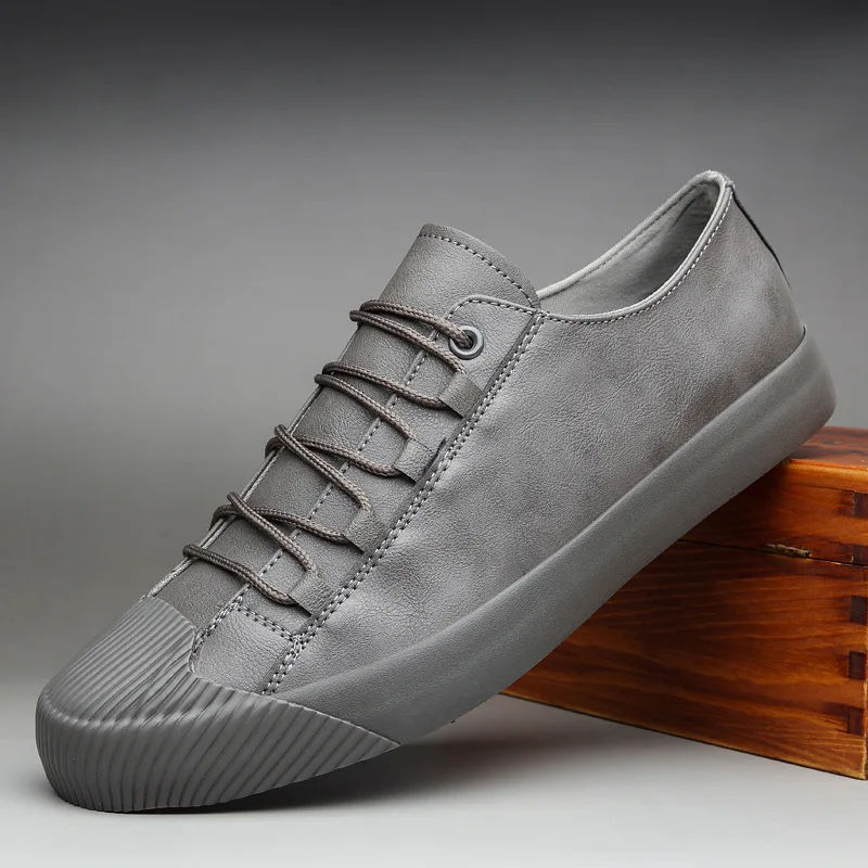 Luxury Low top Men Vulcanize Shoes Autumn New Leather Casual Shoes Korean Breathable Black lace-up Sneaker Shoes 4
