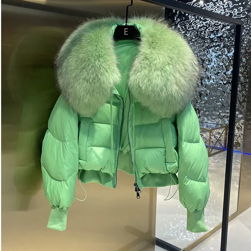 

2023 Winte White Big Luxury Fur Collar Parka Duck Down Coat Thicken Warm Snow Parka Female Loose Puffer Jacket Outerwear Women