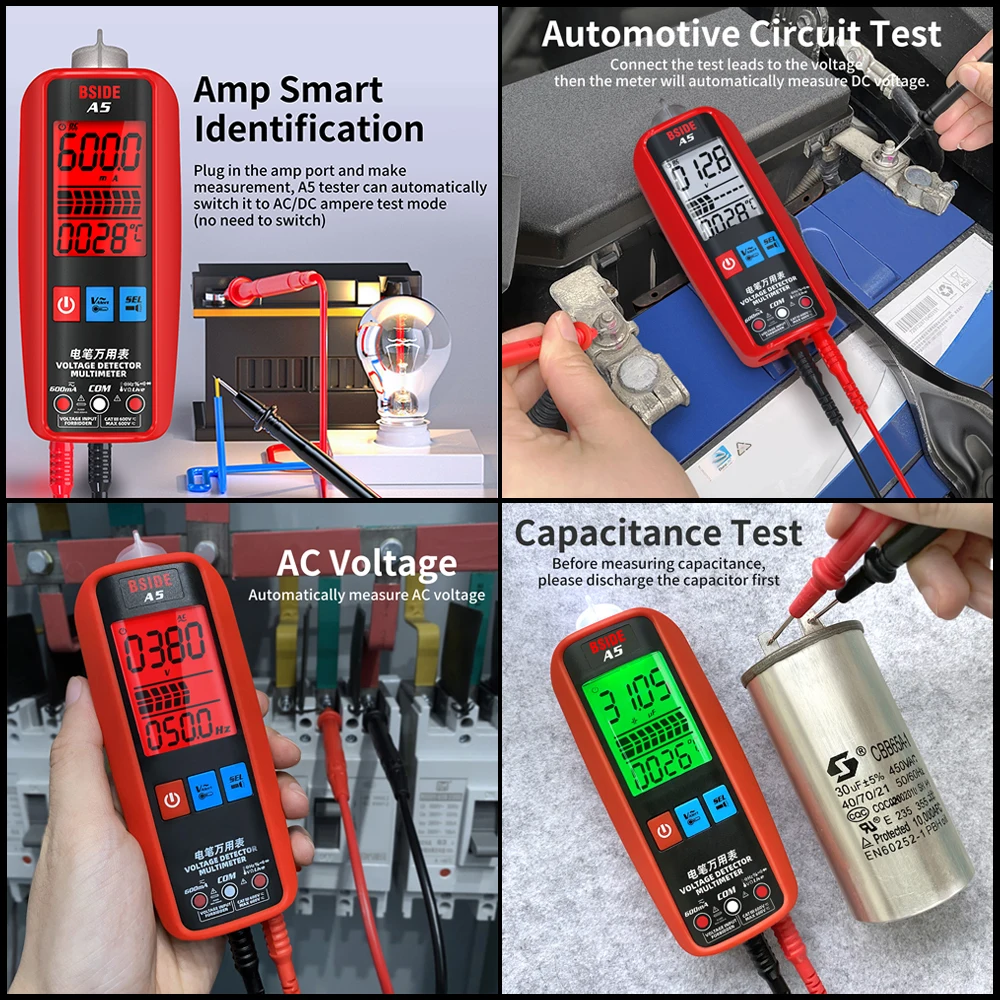 BSIDE Smart Digital Multimeter Professional Automatic Multitester VFC Hz Capacitor Electric Test Tool Ammeter Electrician Tester
