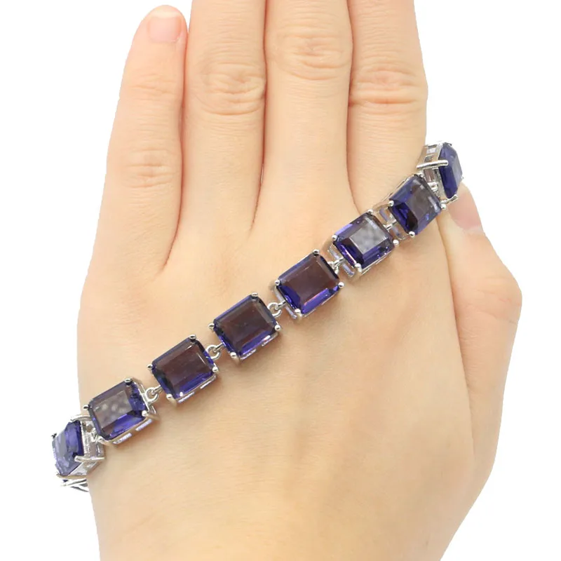 

925 SOLID STERLING SILVER BRACELET 24g Purple Spinel Green Amethyst Swiss Blue Topaz Orange Spessartine Garnet Women Dating