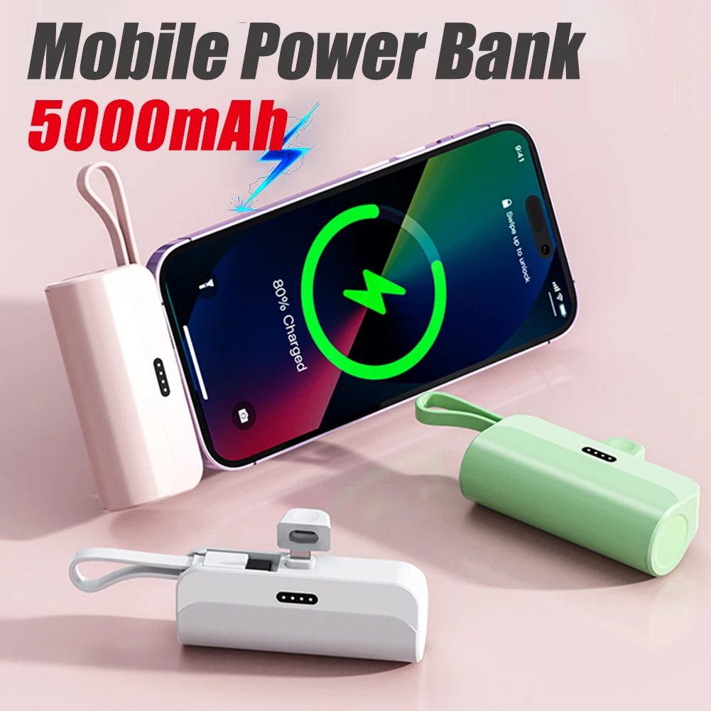 Mini Power Bank 5000mAh, chargeur portable, charge rapide, téléphone, batterie externe de rechange, iPhone, Xiaomi, Samsung, Huawei