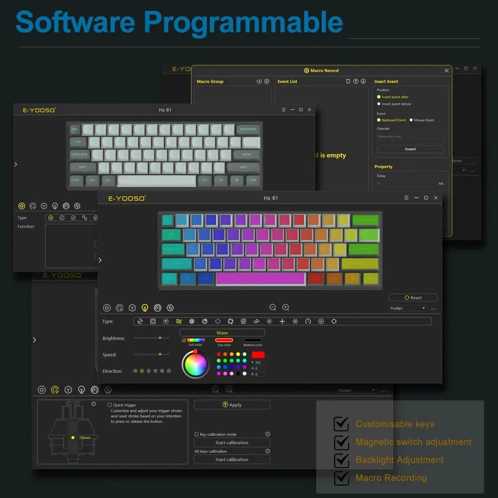 Mechanical Gaming Keyboard 61 Key Wired USB Mini 8K RT RGB Magnetic Switch for Computer PC Laptop Detachable Cable