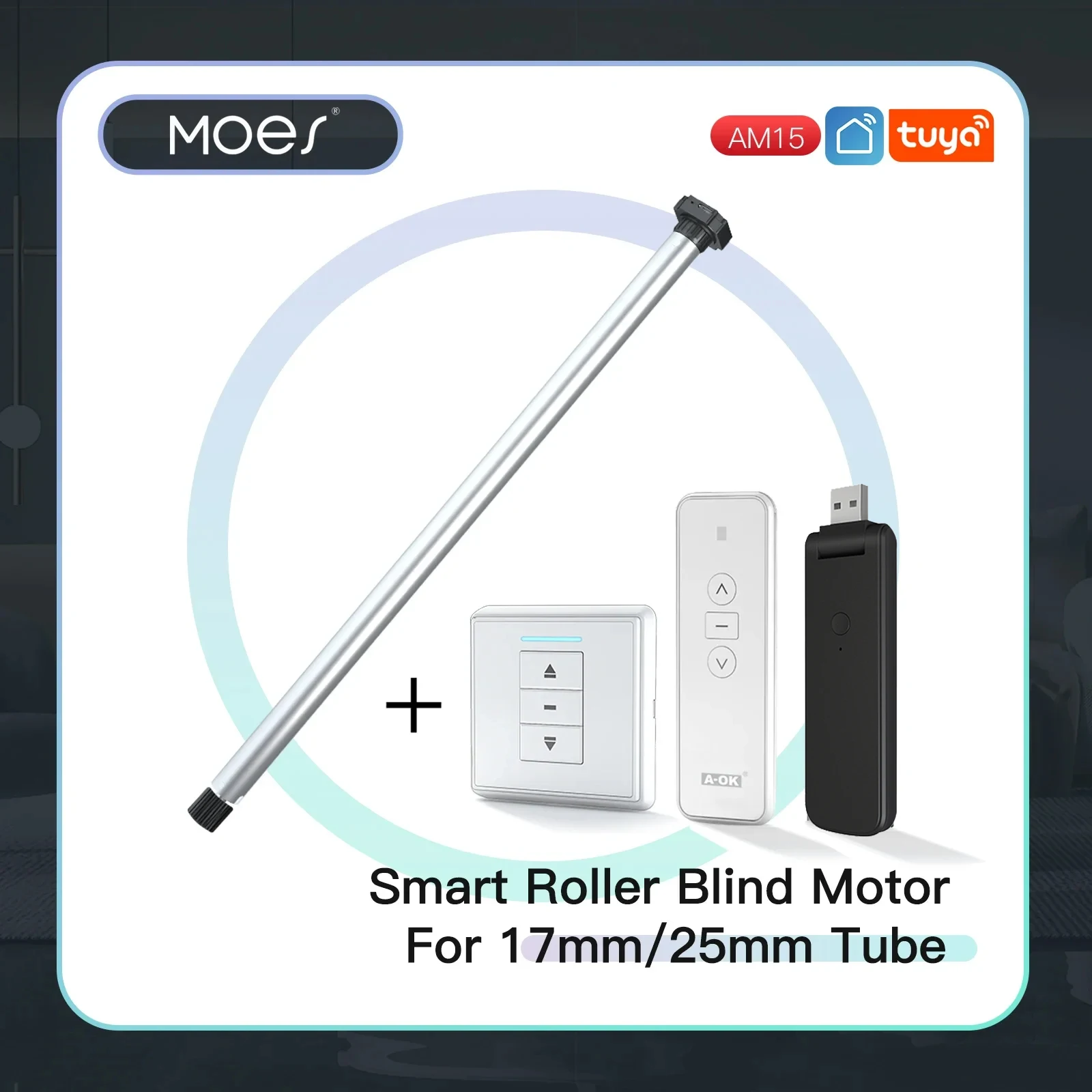 Automático Tubular Roller Blind Motor Controle Remoto para 17 mm 25 mm Tube Motorizado Sombra Cega Elétrica Rf433 Am15 Novo