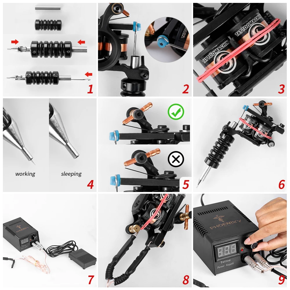 Tattoo Kit Tattoo Supplies Tattoo Needles Tattoo Kit Beginner Tattoo Machine Gun with Power Supply Needles Permanent Ink Pigment Complete Set for Body Art