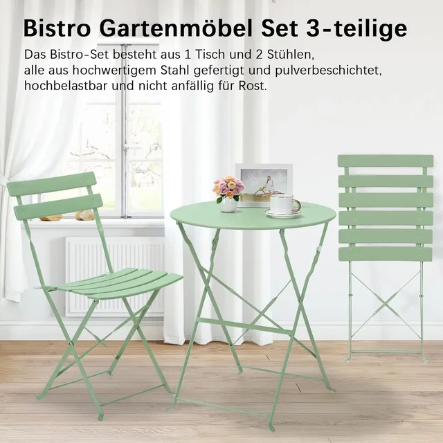 Set da giardino per mobili da esterno Set da tavolo da bistrot Tavolo e sedie in acciaio da 3 pezzi Set da bistrot pieghevole per prato balcone cortile 2