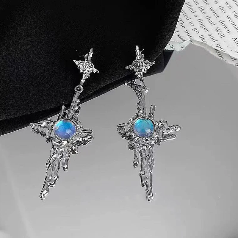 Fashion Moonstone Drop Earrings Metal Cross Earrings Young Girl