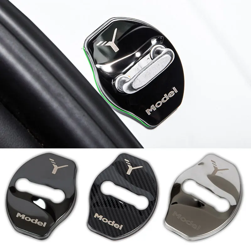 

4Pcs Car Door Lock Buckle Cover for Tesla Model 3 / Model Y 2021-2023 Door Lock Metal Sticker Automobile Decoration Accessories