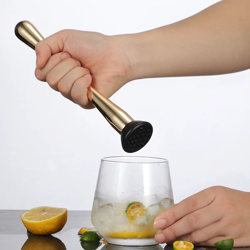 Muddler Fruit Bar Tools Win Sticks Spoon Srtainer Stainless Steel Ice Cocktail Stick Bar Accessories Rose Gold Black Sliver cocktail muddler