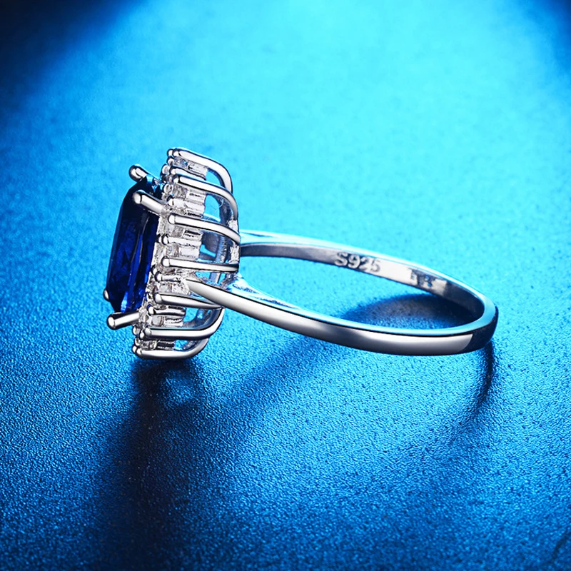YANHUI Luxury Simulation Sapphire/Ruby Rings For Women Bride Wedding Engagement Jewelry Allergy Free White Tibetan Silver Rings