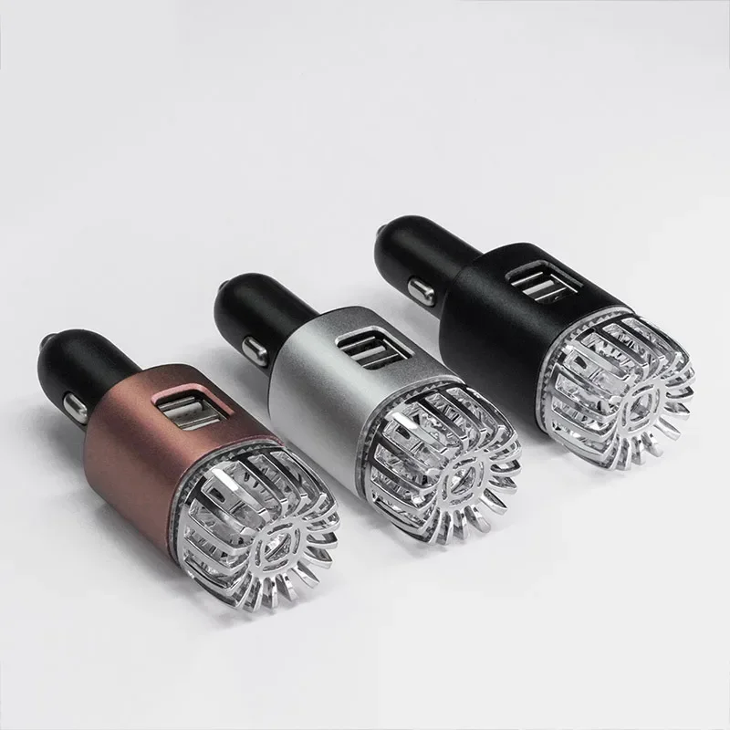 Negative ion car air purifier with dual USB charging ports to purify air, remove second-hand smoke and odor
