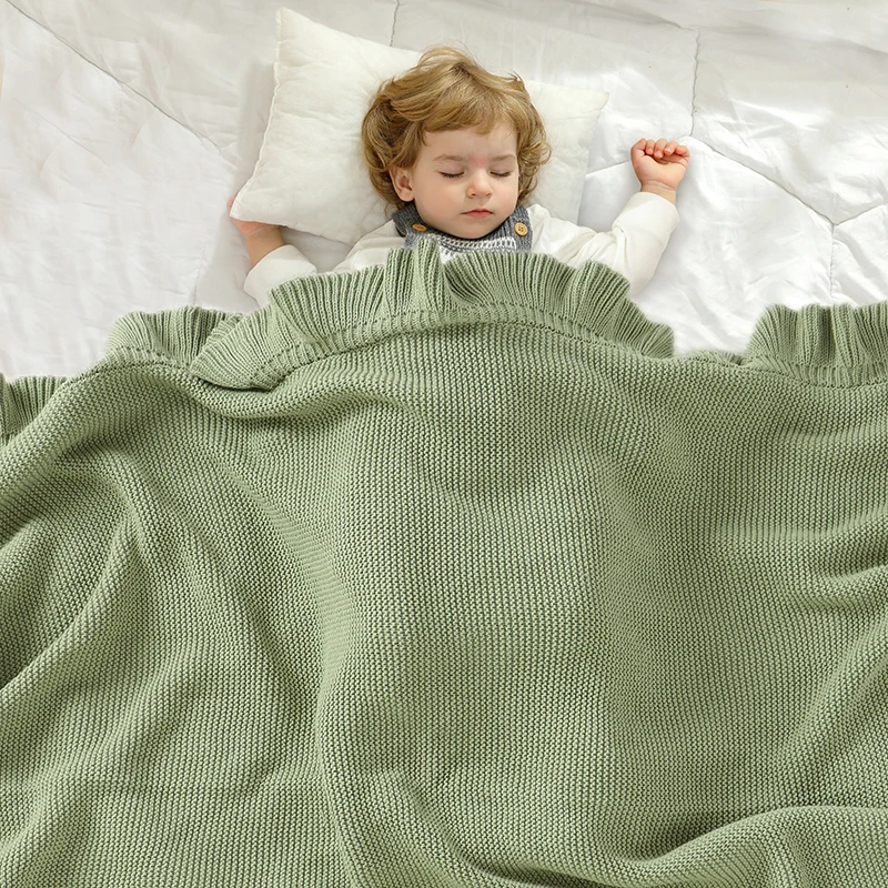Skin-friendly Solid Color Flouncing Muslin Baby Swaddle Blankets Soft Newborn Security Blankets Knitted Infant Receiving Blanket 3