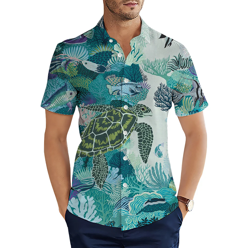 

CLOOCL Hawaiian Shirts Polynesia Surf Sea Turtle 3D Graphic Printed Summer Short Sleeve Men Shirts Casual Cozy Tops Ropa Hombre