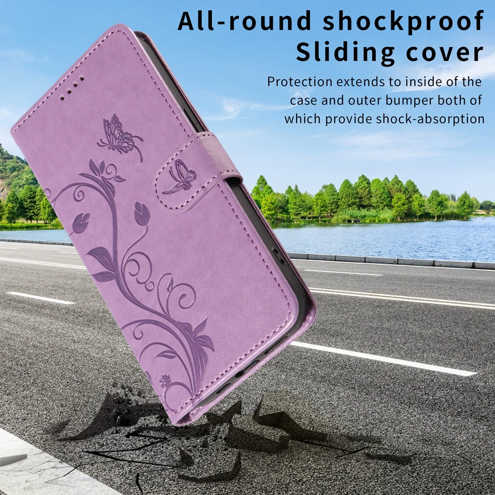 Elegant Butterfly Floral Leather Magnetic Wallet Flip Cover Case