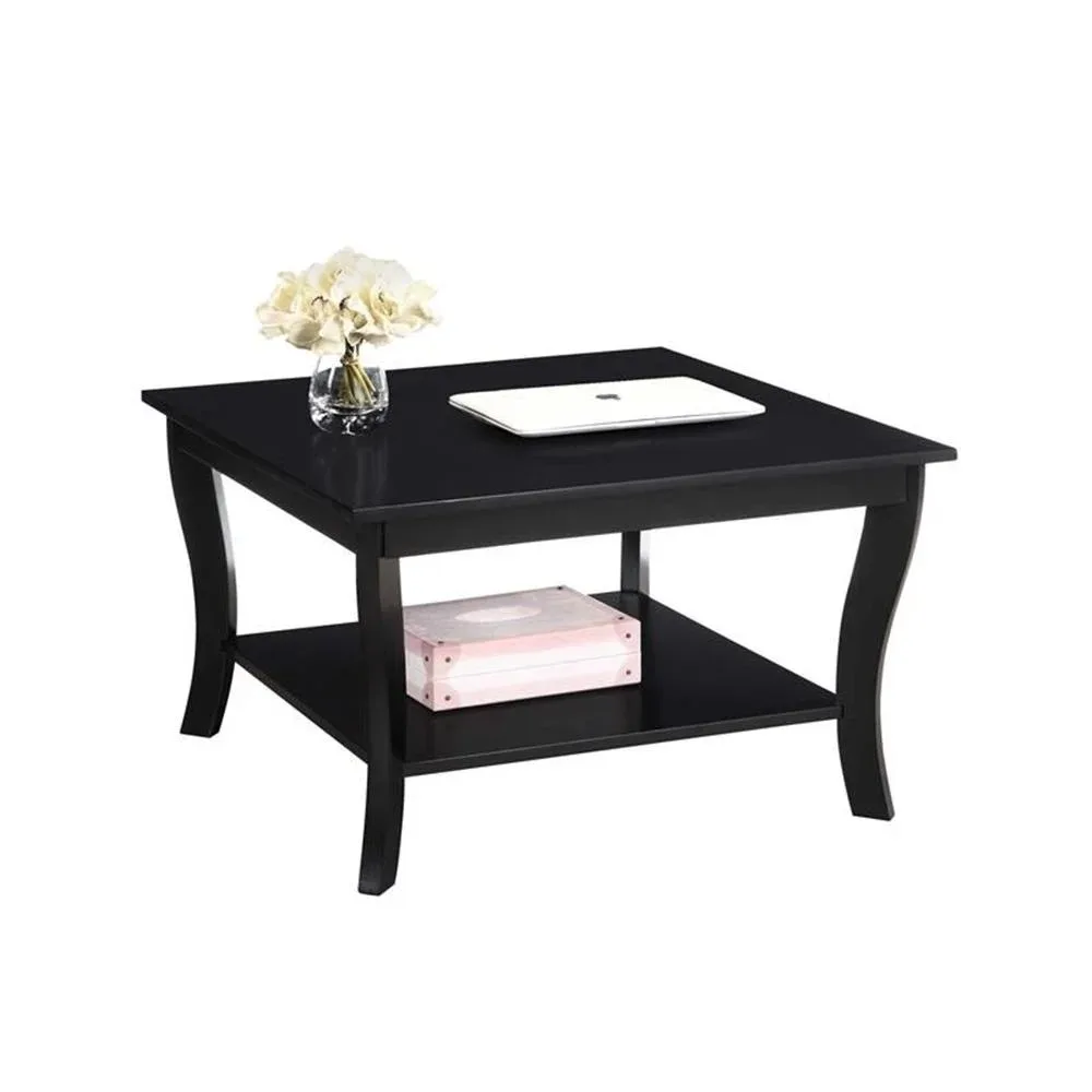 Heritage Square Coffee Table in Black Finish，Two Spacious Tiers of Shelving 3