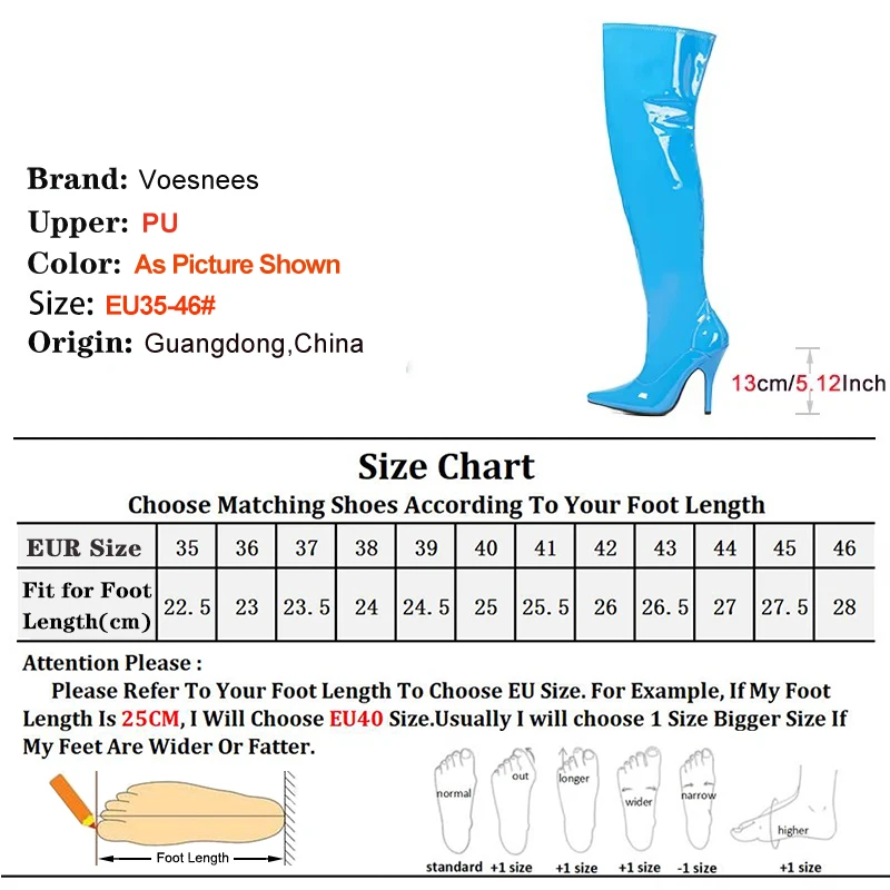 Blue Thigh High Boots Nightclub Dance Shoes 13CM Thin High Heels Sexy Women's Pointed Toe Over The Knee Long Boots Big Size 46