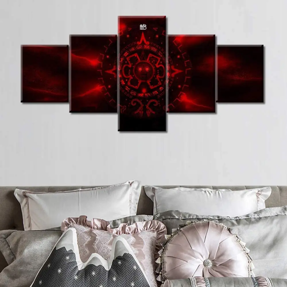 

5 шт. комнатный Красный Ацтекский календарь в моксикан Майский символов дома 5 шт. картины Искусство домашний Декор современный холст плакат