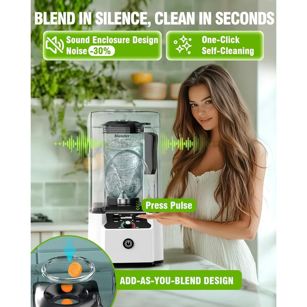 Quiet Blender - Kitchen Blender with Soundproof, 2.5 HP Copper Motor, 80oz Jar, Multifunctional Silent Blenders for Smoothies,