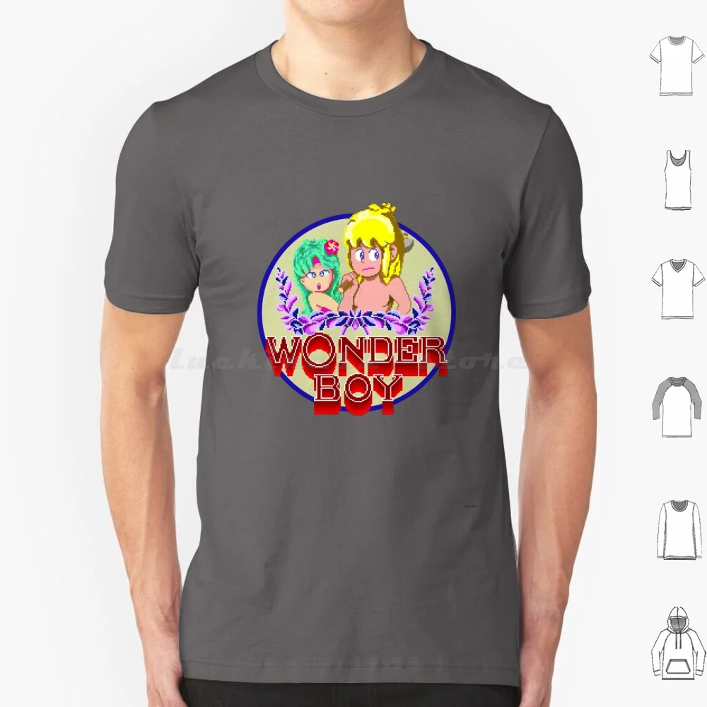 Wonder Boy T Shirt Big Size 100% Cotone Dvg Dizionario Dei Videogiochi 80S Retro Retrogames Vintage Vecchi Giochi 8Bit Pixel Pixel