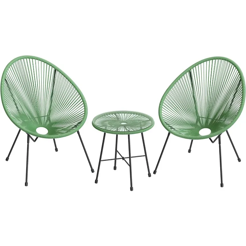 

SONGMICS 3-Piece Seating, Modern Patio Furniture, Glass Top Table and 2 Chairs Conversation Bistro Set, Light Green