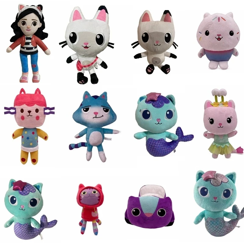 Gabbys-muñeco de peluche de dibujos animados para niños, muñeco de peluche  Kawaii, gato, sirena, sirena, regalo de cumpleaños