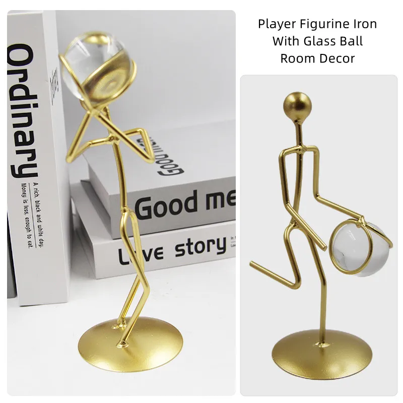 Basketball Player Action Figures Figurines Table Ornaments Abstract Iron Statue Crystal Ball Home Room Office Desktop Decoration 2