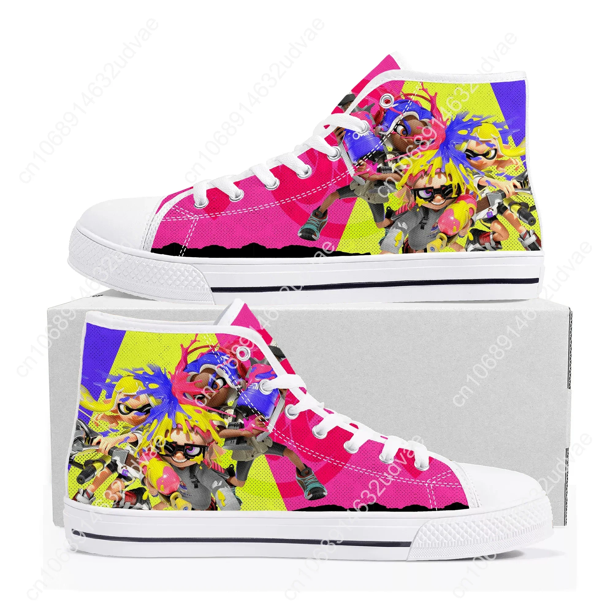 Splatoons Game Cartoon High Top Sneakers High Quality Mens Womens Teenager Canvas Sneaker Casual Couple Shoes Custom Shoe