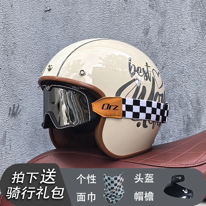 thumbnail image 1 of Casco de motocicleta retro de última generación, abierto, 3/4, para bicicleta tipo chopper, con lente, aprobado por DOT, orz-060, 1 of 5