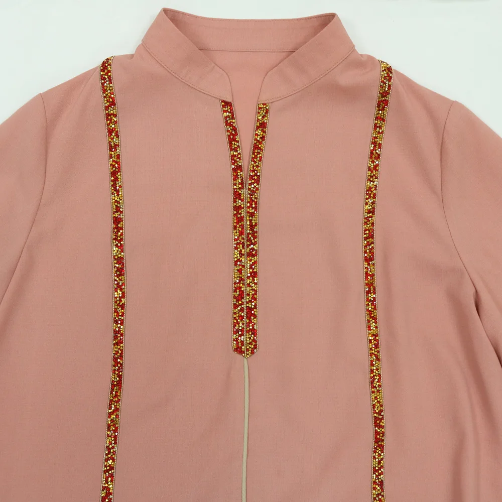 Ramadan Abaya Femme Musulmane Moroccan Caftan for Woman Fashion Solid Diamonds Full Sleeve Loose Turkish Dubai Robe Muslim Dress