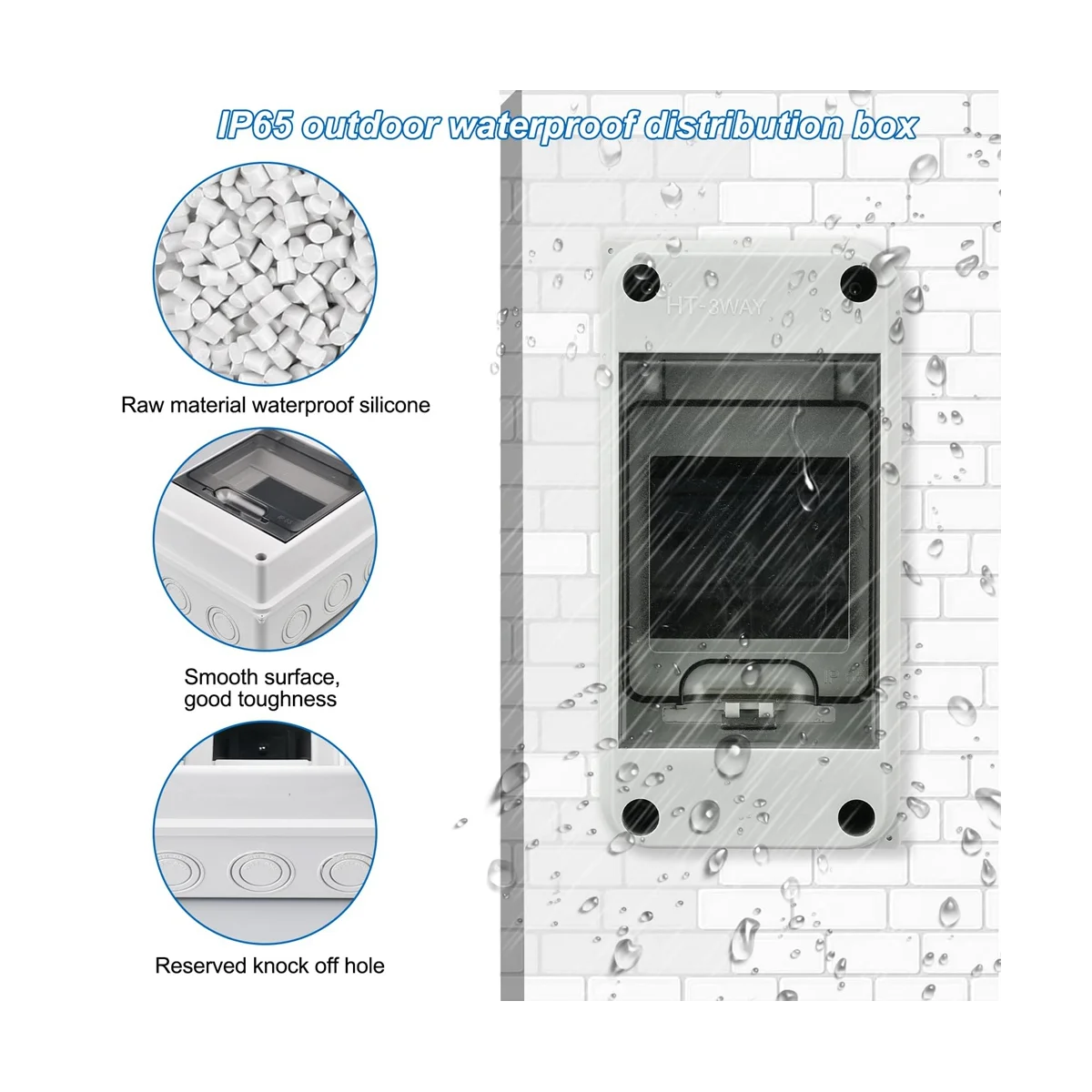 3 Way Distribution Protection Box, Waterproof Transparent Cover 3 DIN Rail Outdoor Distribution Junction Box 2Pcs