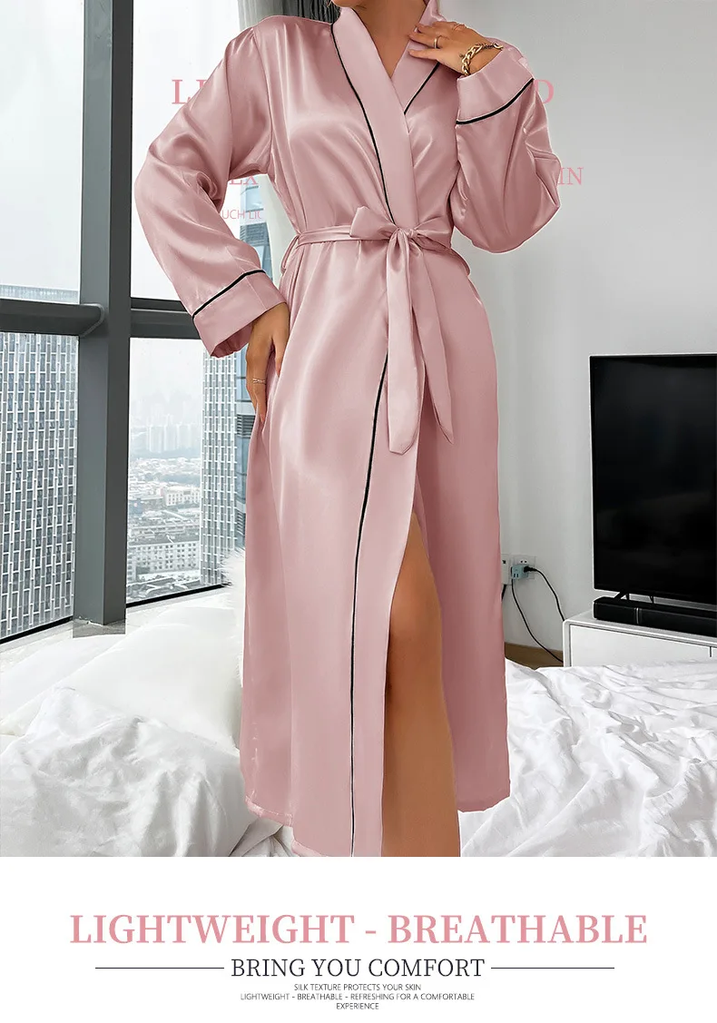 AHSNME Customiz Edestickerei Logo Monogramm Brief Bademantel für Frau Schönheitssalon Reine Nachgeahmte Seide Bad Wrap Custom Bad Rock – Detail 7