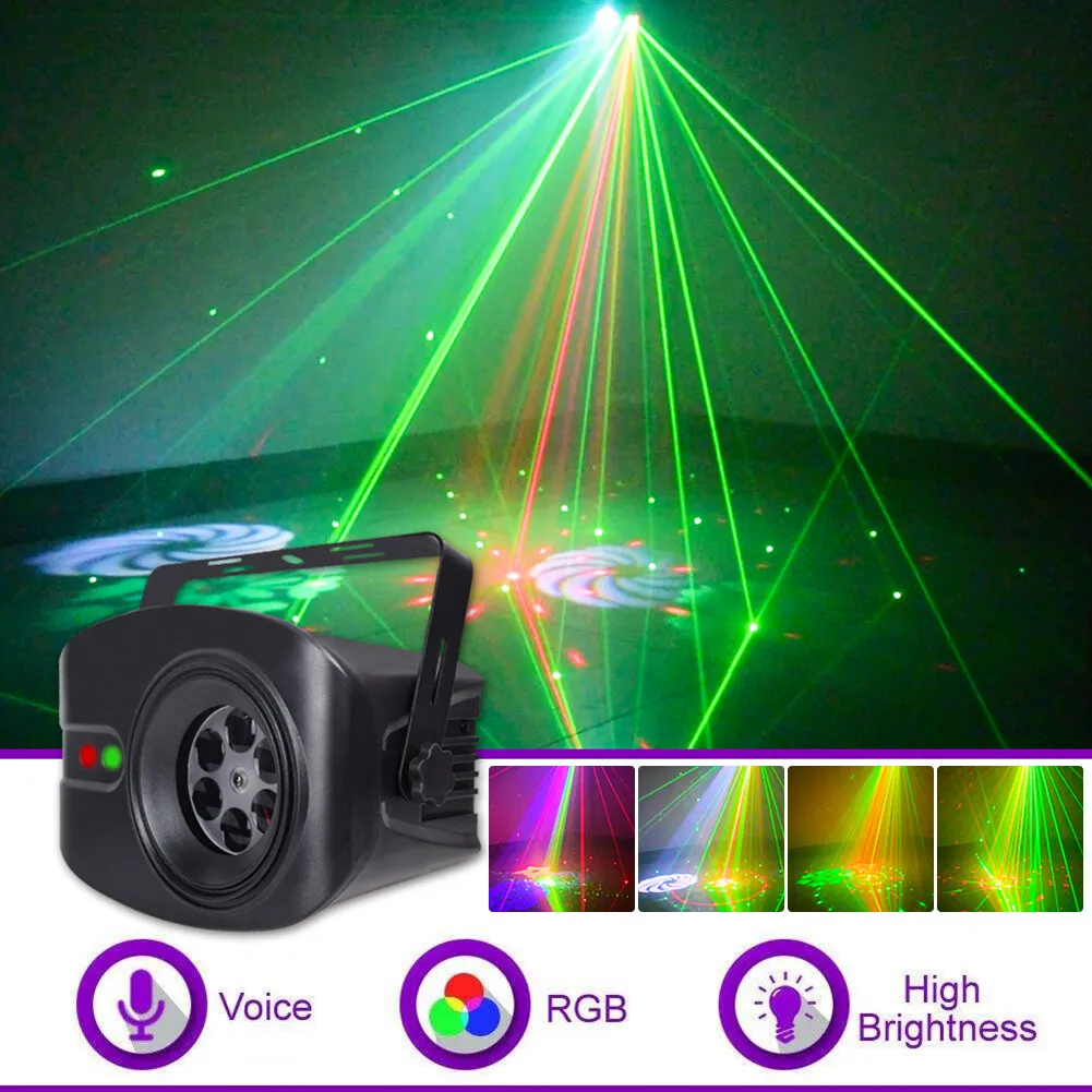 

Disco Party Laser Lights 52 Patterns Sound Activated RGBW LED Effect Strobe Stage Light Holiday Wedding Christmas Projector Lamp