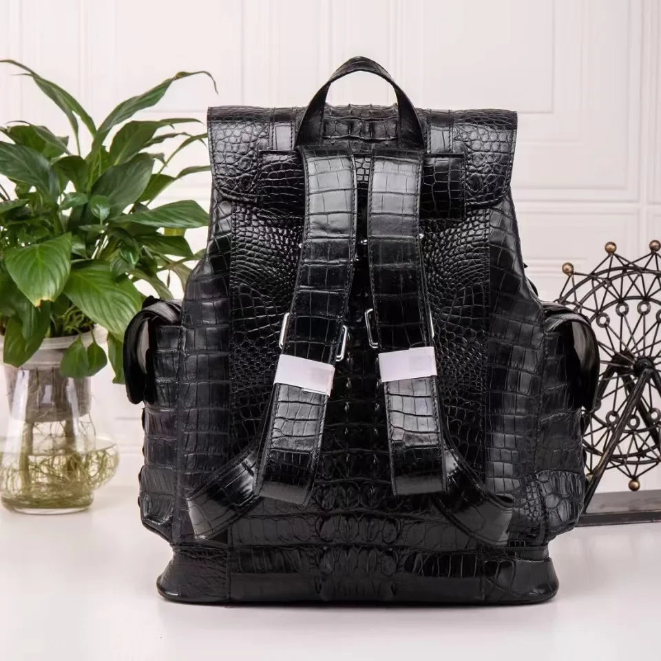 2024 New Brand Genuine Leather Crocodile Skin Men Backpacks Real Natural Leather Student Backpack Boy Luxury Computer Laptop Bag 4