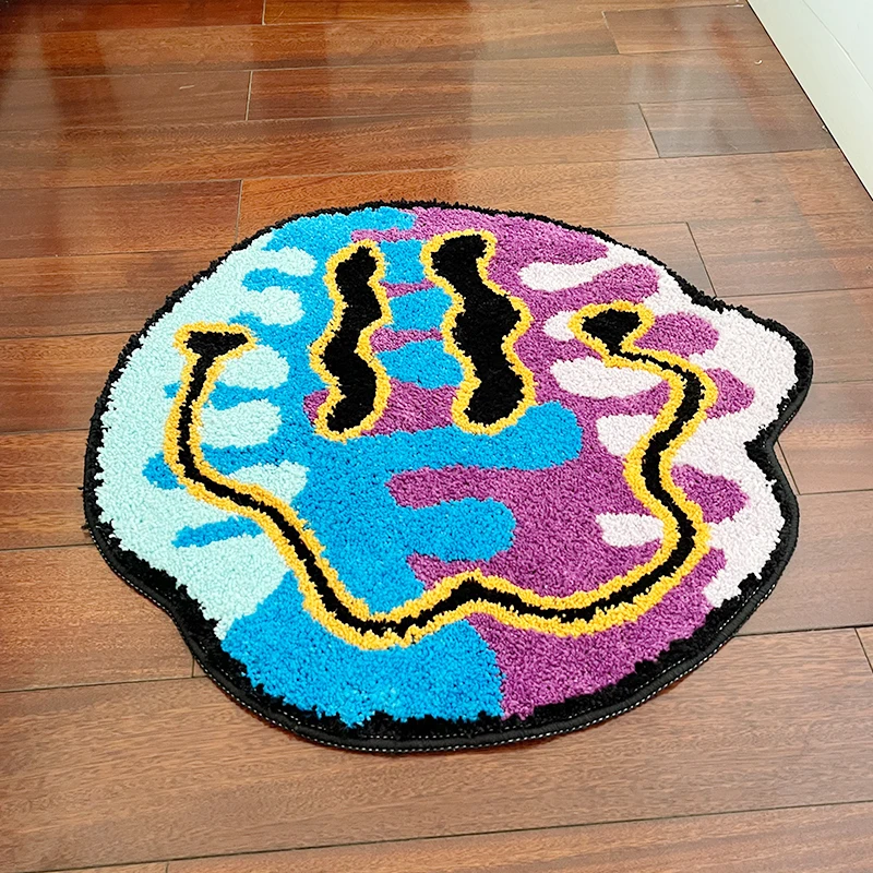 Shaggy Rugs Girl Art Colorful Area Magic Trippy Smiling Tufted Rug Face Tufting Rug Handmade Carpet For Home Decoration