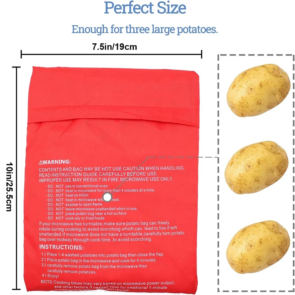 Microwave Potato Bag Reusable Express Microwave Potato Cooker Bag Baked Cooker Perfect Potatoes 4 Minutes Red Baked Pouch