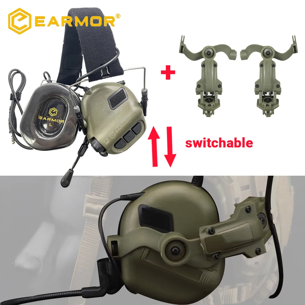 

EARMOR Tactical Headset M32 MOD4 Active Shooter Earmuffs Helmet Headset with Helmet Rail Adapter Helmet Mount Headset