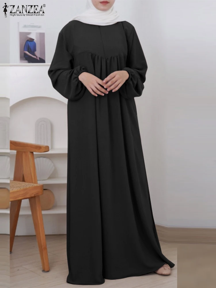 

ZANZEA Fashion Women Marocain Eid Mubarek Vestido Kaftan Maxi Long Dress Autumn Long Sleeve Dubai Turkey Abaya Hijab Sundress