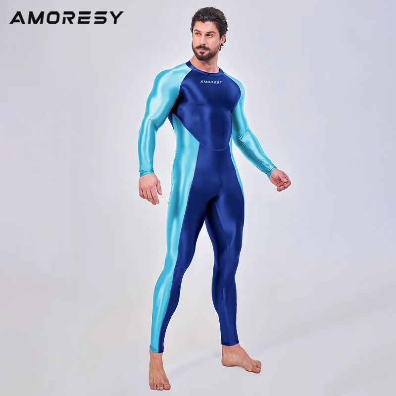 AMORESY Men Sexy Smooth One Piece Bodysuit Running Fitness Catsuit Stretch Cosplay Bodystocking Spandex Overall Zentai Jumpsuits 3