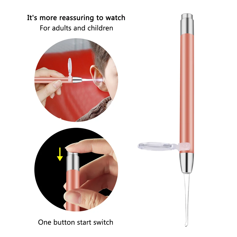 LED FlashLight Earpick Ear Cleaning Light Earpick Spoon Ear Curette Light Spoon with Magnifier Ear Wax Removal Ear Cleaning Tool