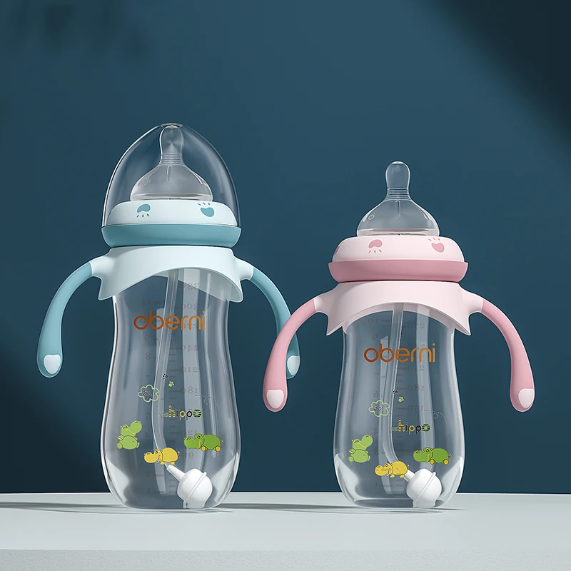 Baby Milk Bottle Silicone Nipple Breast-like Feeding Bottle Anti Colic with straw handle bottles for babies boy and girl