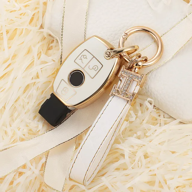 New Style Car Key Case Cover For Mercedes Benz w211 w204 A B R G Class GLK GLA GLC GLR W210 W176 W202 W463 Shell Accessories white and keychain