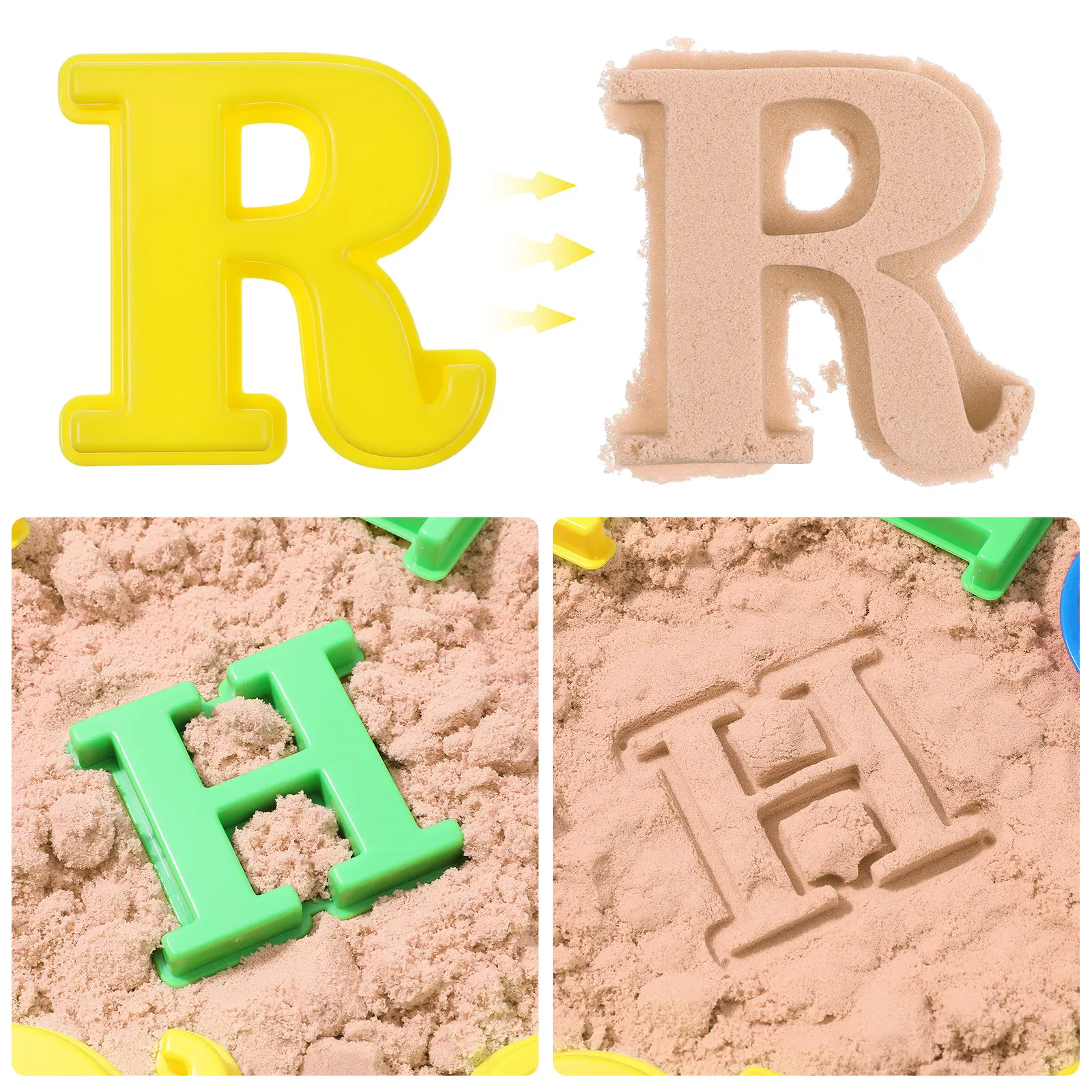 26개 학습용 해변 글자 몰드 알파벳 숫자 수학 기호 생생한 색상 야외 모래놀이  교육용