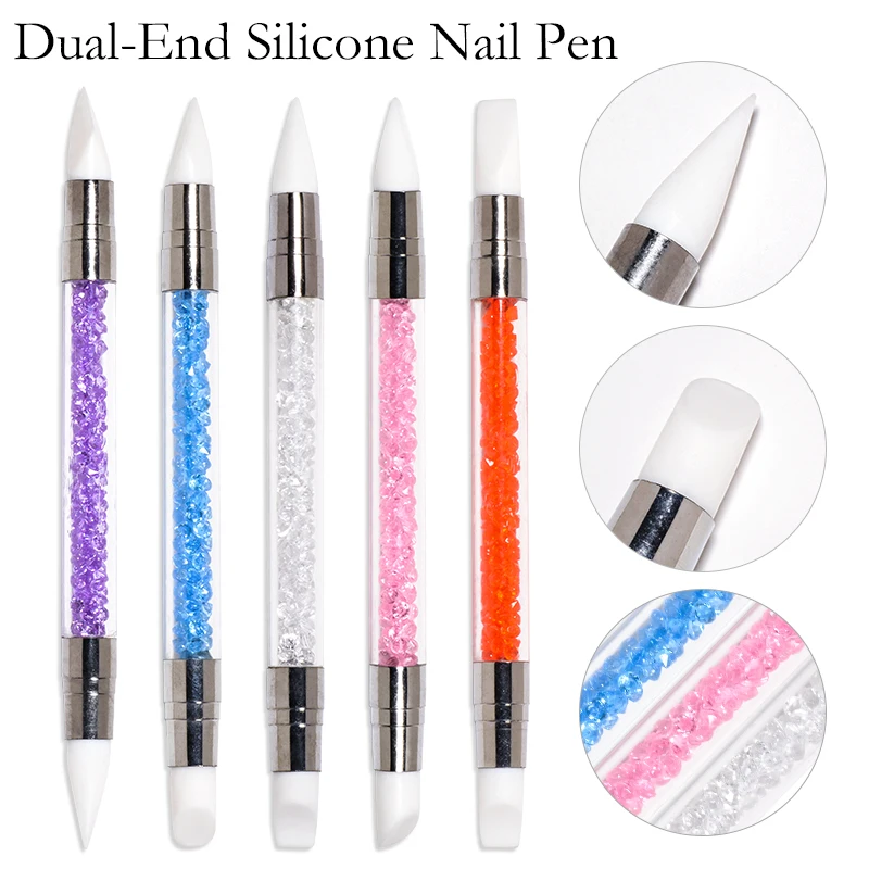 Nail Art Pinsel Set – 5 Stück Doppelkopf-Liner Mit Kristall-Griff, Für Akzentnägel, Punktierung & Nageldesign