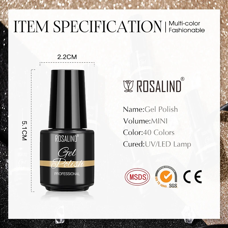 ROSALIND 반영구 UV 네일 젤 광택제 키트, 래커 네일 바니시 하이브리드 베이스 탑 코트, 전문 네일 아트 용품, 8 개