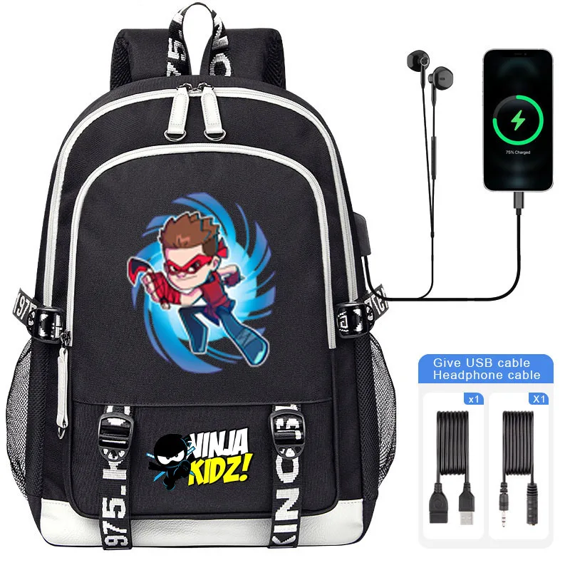 Cartoon Ninja Kidz Kids Backpack Schoolbag NinjaKidz USB Backpack Mochila  unisex