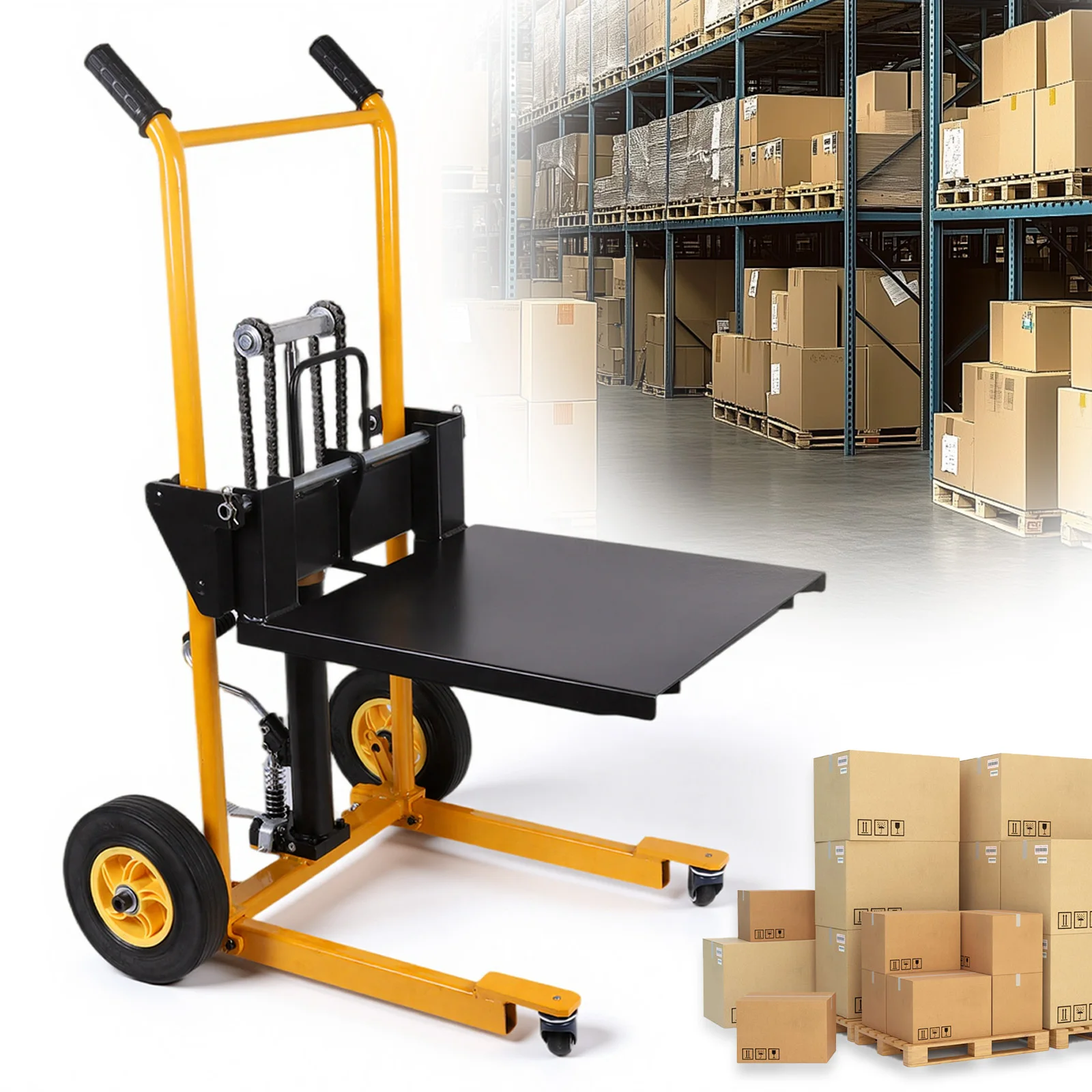 Portable Steel Pallet Jack Table Cart Hand Push Trolley