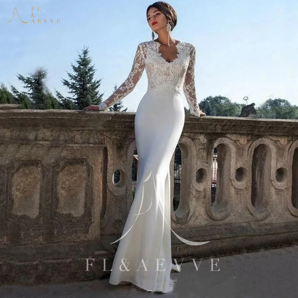 

Iovry Satin Wedding Dresses V-Neck Wedding Dress for Women 2024 Bride Dress Long Sleeve Elegant and Pretty Women's Dresses Woman