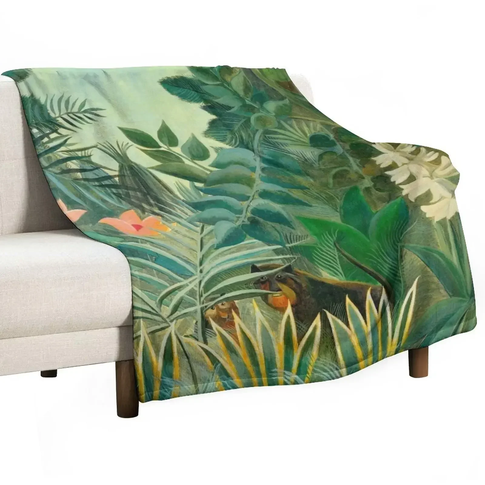 The Equatorial Jungle - Henri Rousseau Throw Blanket Decorative Sofas blankets ands Luxury Blankets